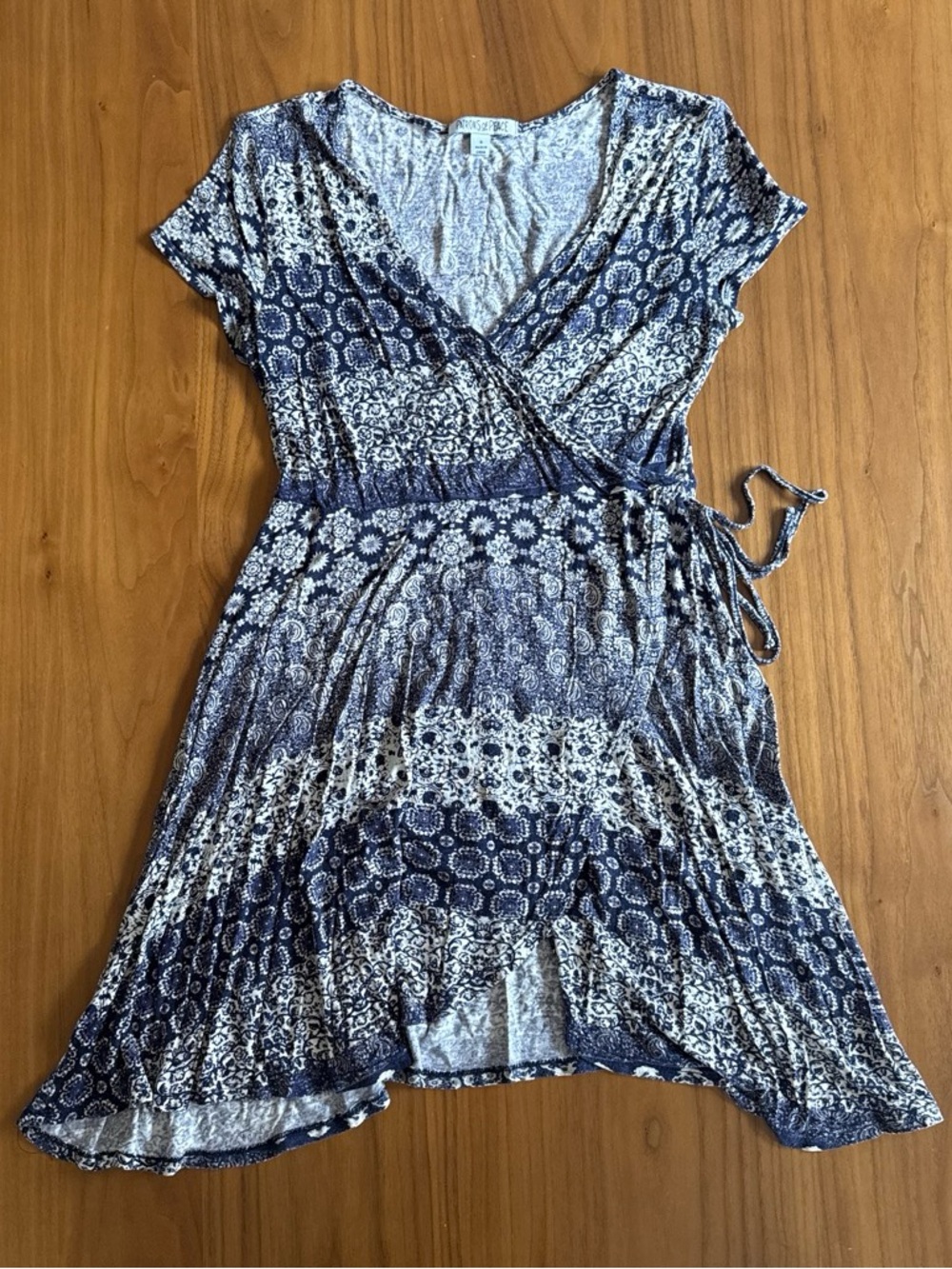 Patrons of Peace Blue and White Faux Wrap Dress